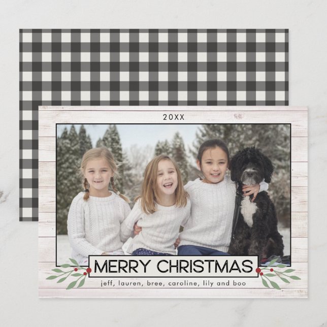 Farmhouse Christmas | Black & White Buffalo Check Holiday Card (Front/Back)