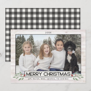 Farmhouse Christmas   Black & White Buffalo Check Holiday Card