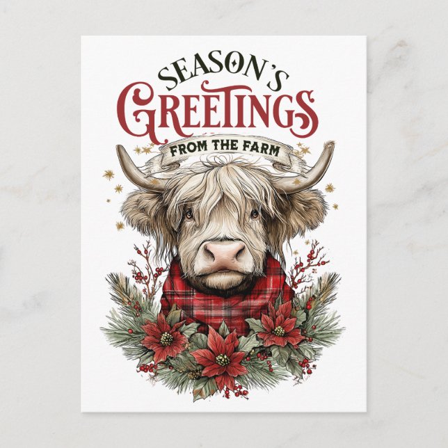 Farmhouse Christmas Card – Festive Cow  (Front)