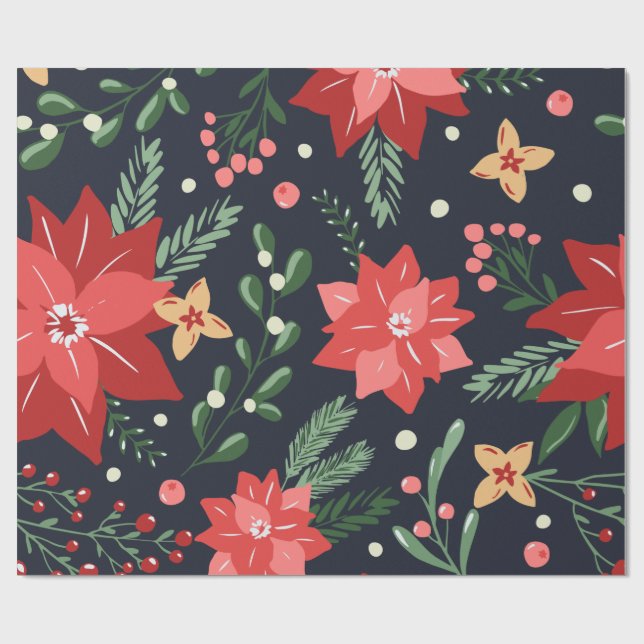 Farmhouse Christmas Floral and Greenery Wrapping Paper (Flat)