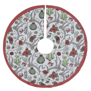 Farmhouse Christmas Floral Deer Skull Antlers Brushed Polyester Tree Skirt