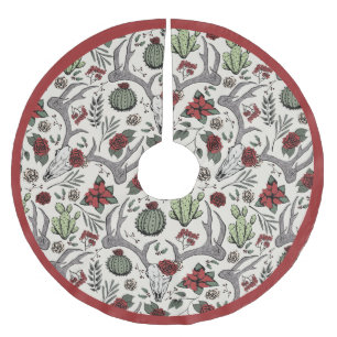 Farmhouse Christmas Floral Deer Skull Antlers Brushed Polyester Tree Skirt