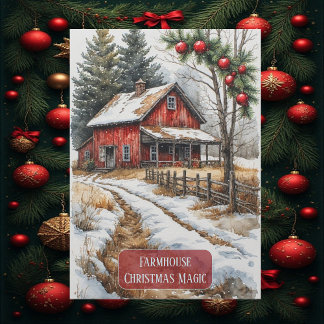Farmhouse Christmas Magic Vintage Rustic Holiday Card