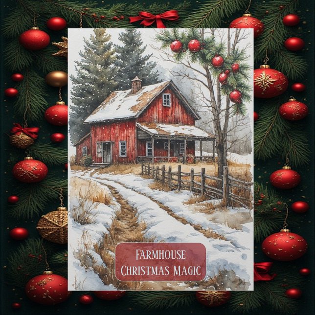 Farmhouse Christmas Magic Vintage Rustic  Holiday Card (Farmhouse Christmas Magic Vintage Rustic Holiday Card)