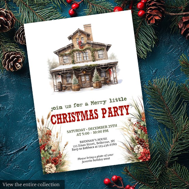 Farmhouse Christmas party printable red green  Invitation (Farmhouse Christmas party printable red green invite

)