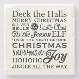 Farmhouse Christmas Phrases Stone Coaster