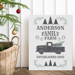 Farmhouse Christmas Tree Family Farm Personalized Faux Canvas Print