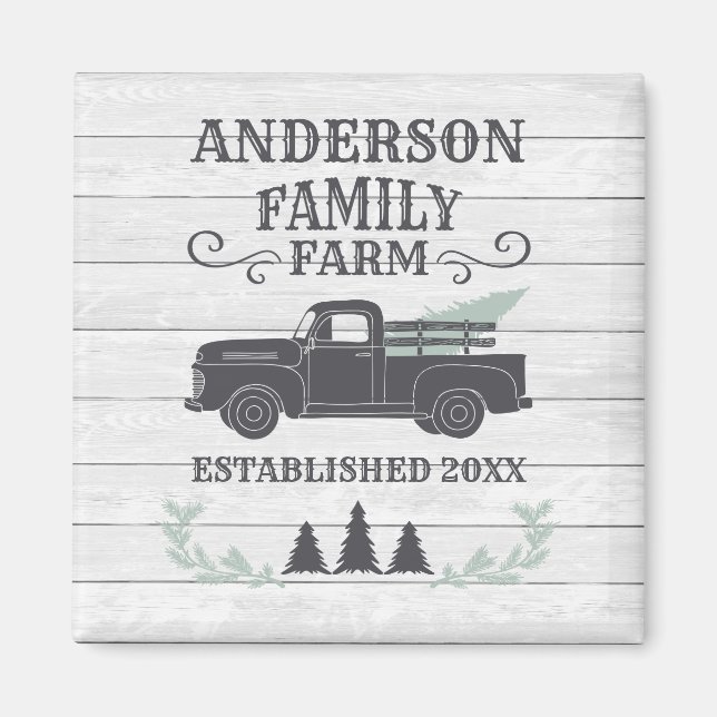 Farmhouse Christmas Tree Family Farm Personalized Magnet (Front)
