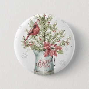 Farmhouse Christmas Tree with Cardinal 2 Inch Round Button
