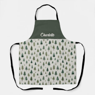 Farmhouse Christmas Trees on Warm Cream Apron