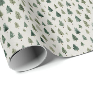 Farmhouse Christmas Trees on Warm Cream Wrapping Paper
