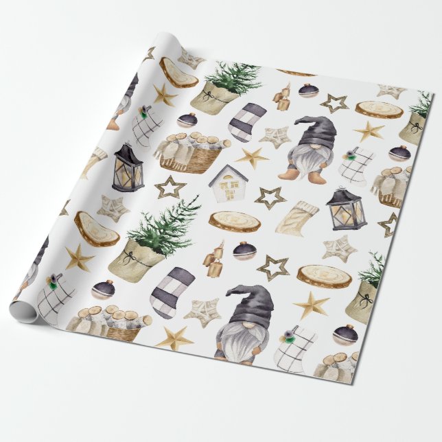 Farmhouse Christmas Wrapping Paper Seasonal Chic  (Unrolled)