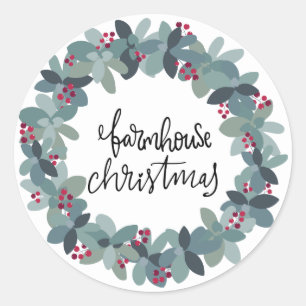 Farmhouse Christmas Wreath Classic Round Sticker