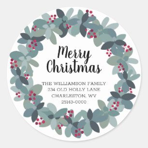 Farmhouse Christmas Wreath Classic Round Sticker