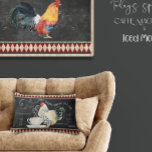 Farmhouse Coffee Kitchen Rooster Chalk Red Black Lumbar Pillow<br><div class="desc">A white rooster with black tail was painted in watercolors and combined with script calligraphy,  handwriting and coffee names in typography ephemera on an antique chalkboard background.  This fun and charming artwork was painted and graphically designed by  internationally licensed artist and designer,  Audrey Jeanne Roberts.    Copyright.</div>