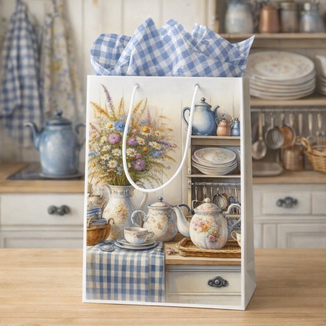 Farmhouse Coffee Pot and Wildflowers  Medium Gift Bag (Creator Uploaded)