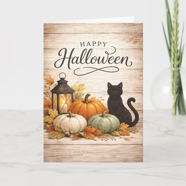 Farmhouse Colorful Pumpkins Halloween Card (Front)
