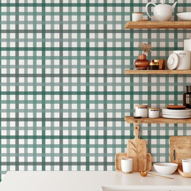 Farmhouse Colourful Retro Vintage Plaid Pattern Wallpaper (In situ)