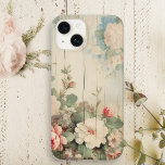 Farmhouse Cottage Rustic Floral on Barn Siding Case-Mate iPhone 14 Case<br><div class="desc">Very pretty floral design featuring corner sprays of watercolor white and pink roses and wildflowers on rustic farmhouse weathered barn siding.</div>