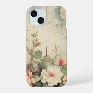 Farmhouse Cottage Rustic Floral on Barn Siding iPhone 15 Case