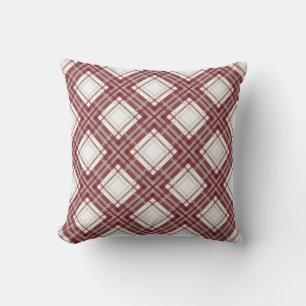 Farmhouse Cottagecore Plaid, Brick Red, Grey Cream Throw Pillow
