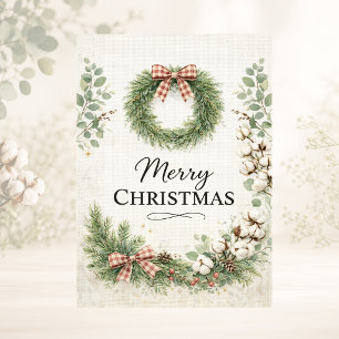 Farmhouse Cotton Wreath Merry Christmas Holiday Card
