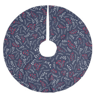 Farmhouse country navy blue foliage pattern cute brushed polyester tree skirt