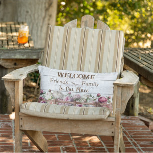 Farmhouse Country Spring Peonies Welcome  Lumbar Pillow