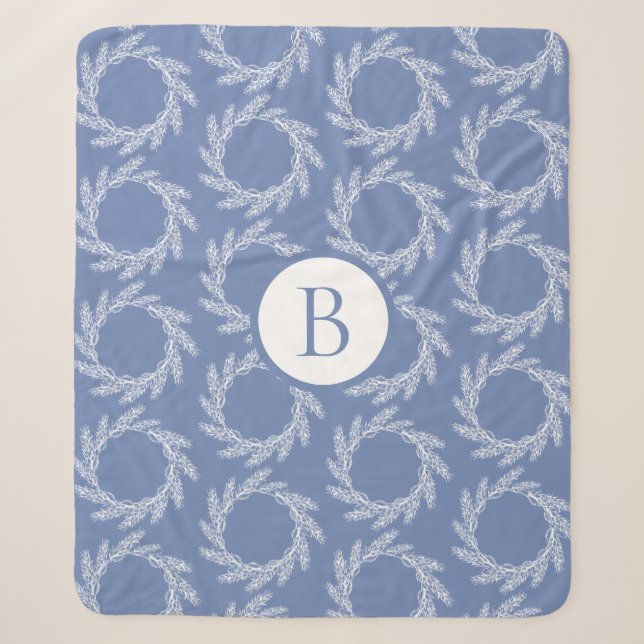 Farmhouse Country White Wheat Wreaths | Monogram Sherpa Blanket (Front)