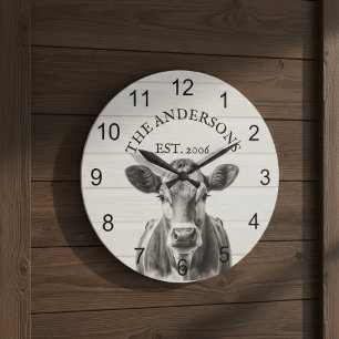 Farmhouse Cow wood Personalized  Large Clock