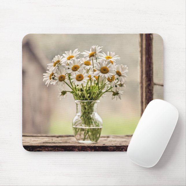 Farmhouse Daisy Bouquet In Window Mouse Pad (With Mouse)