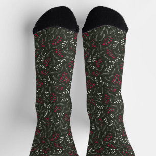 Farmhouse dark pine tree rustic foliage pattern socks