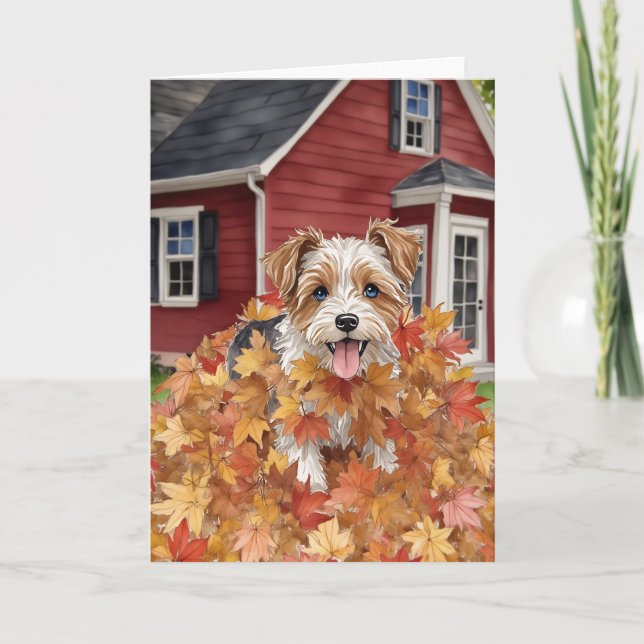 Farmhouse Dog Watercolor Autumn Card (Front)