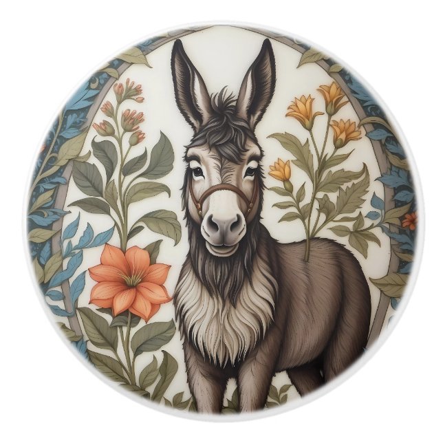 Farmhouse Donkey William Morris Inspired  Ceramic Knob (Front)