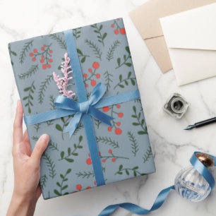 Farmhouse dusty blue green foliage leaves pattern wrapping paper