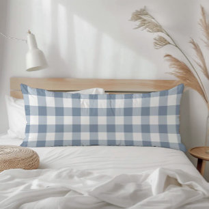 Farmhouse Dusty Blue Rustic Gingham Check Plaid Body Pillow