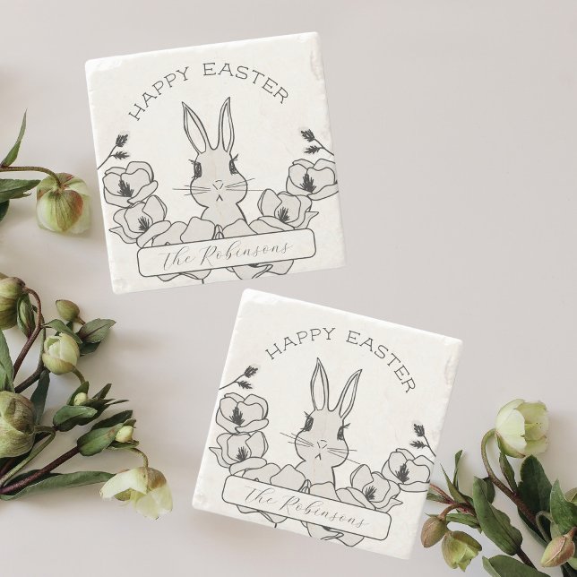 Farmhouse Easter Bunny Magnolia Flower  Stone Coaster (Creator Uploaded)