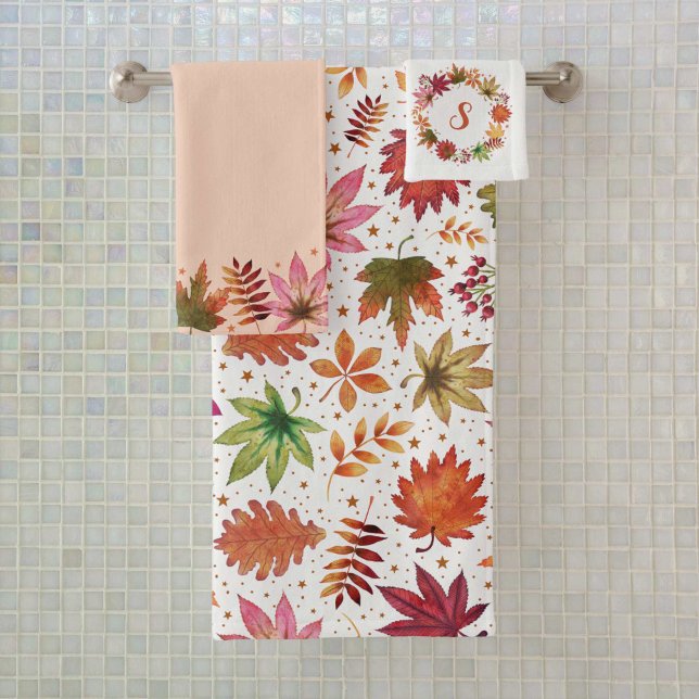 Farmhouse Fall Autumn Earth Tones Monogram Bath Towel Set (Farmhouse Fall Autumn Earth Tones Monogram Bath Towel Set)