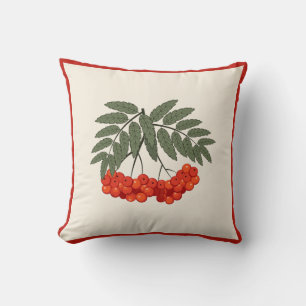 Farmhouse Fall Decor - Rowan Berries with Red Line Throw Pillow