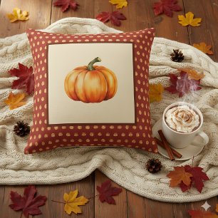 Farmhouse Fall Decor with Pumpkin - Retro Autumn  Throw Pillow