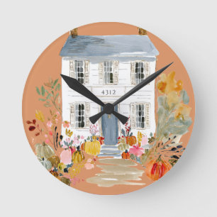 Farmhouse Fall Porch Custom Address Round Clock