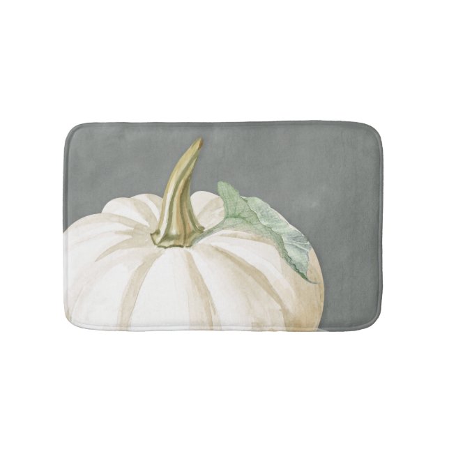Farmhouse fall white pumpkin bath mat (Front)