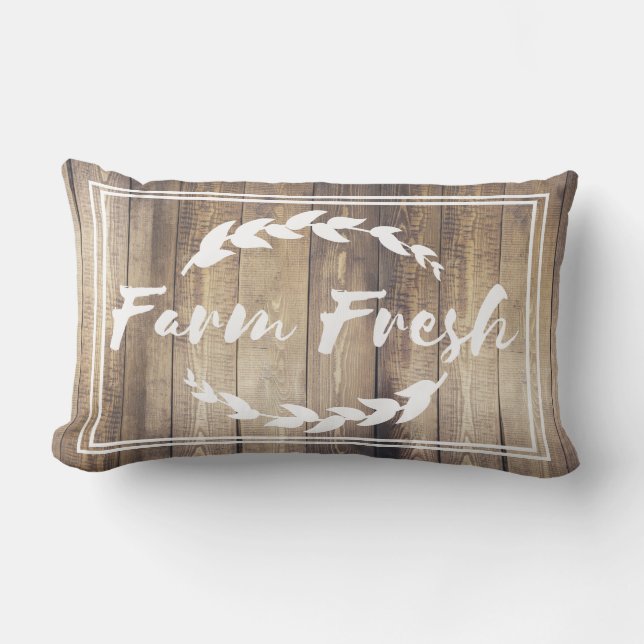Farmhouse Farm Fresh Sprigs Barn Wood Planks Lumbar Pillow (Front)