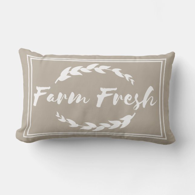 Farmhouse Farm Fresh Sprigs Taupe Lumbar Pillow (Front)