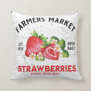 FARMHOUSE FARMERS MARKET STRAWBERRY STRAWBERRIES THROW PILLOW