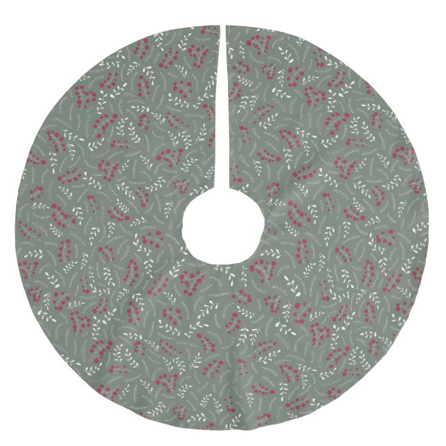Farmhouse fir spruce green rustic foliage pattern brushed polyester tree skirt (Front)