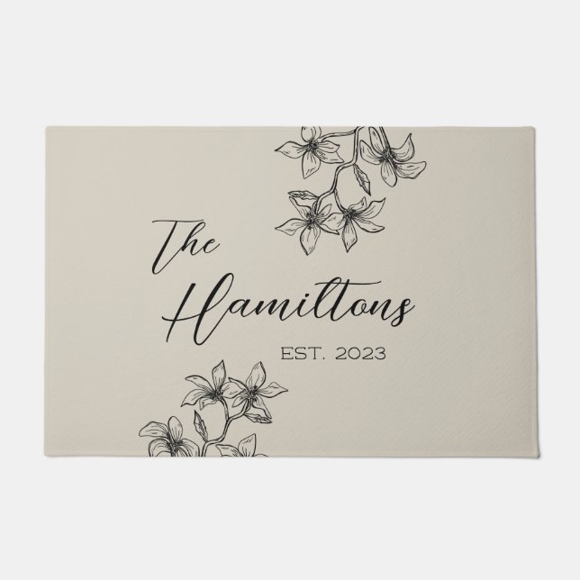 Farmhouse Floral Custom Beige Doormat (Front)