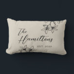 Farmhouse Floral Custom Established Year Lumbar Pillow<br><div class="desc">This decorative pillow features a digitally hand illustrated floral design on a neutral beige background. Easily customize this pillow using the personalization feature. Perfect for Wedding gifts,  couples first Christmas gifts,  or housewarmings.</div>