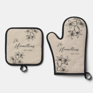 Farmhouse Floral Custom Established Year  Oven Mitt & Pot Holder Set
