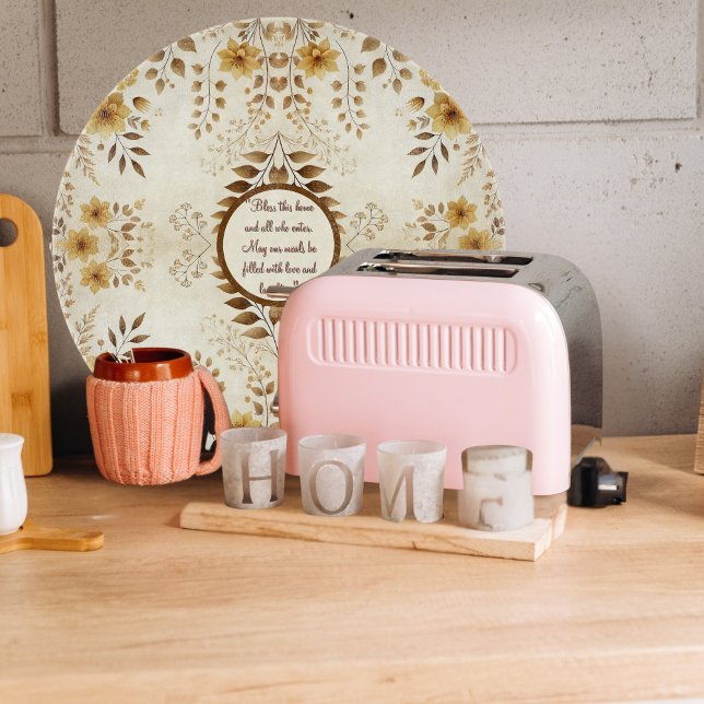 Farmhouse Floral Customizable Round Cutting Board (Creator Uploaded)